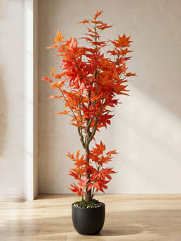ARICK DECOR - 4Ft Artificial Orange Japanese Maple Tree in Pot