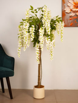 ARICK DECOR - 4.6Ft Artificial White Wisteria Flowers Tree in Pot