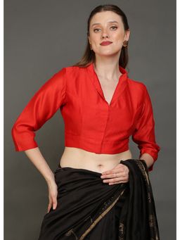 Palash - Red Shawl Lapel Chanderi Silk Stitched Blouse