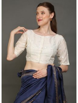 Palash - White Hand Embroidered Chanderi Stitched Blouse