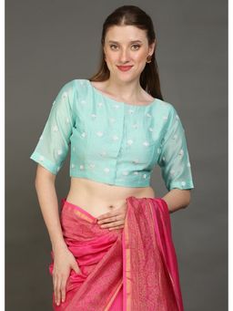 Palash - Turquoise Hand Embroidered Chanderi Stitched Blouse