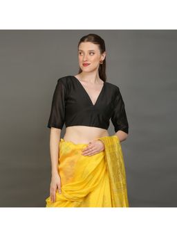 Palash - Black Deep V- Neck Chanderi Silk Stitched Blouse