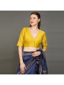 Palash - Yellow Deep V- Neck Chanderi Silk Stitched Blouse