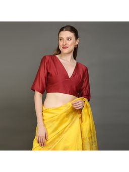 Palash - Maroon Deep V- Neck Chanderi Silk Stitched Blouse