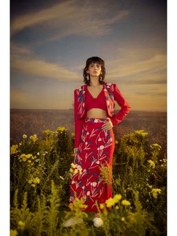 Nirmooha - Pink Crimson Dream Skirt with Bralette (Set of 2)