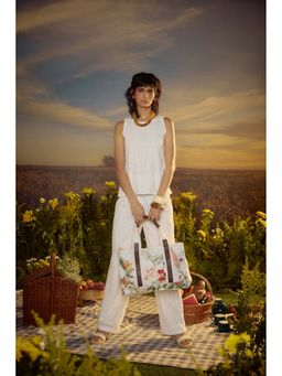 Nirmooha - White Crochet Pant with Top (Set of 2)