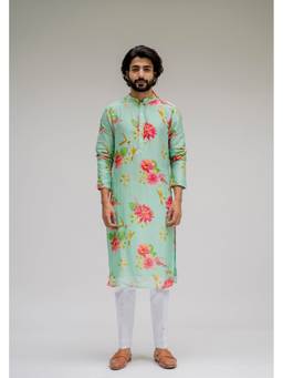 Chrkha - Bagh Green Printed Kurta with Pant