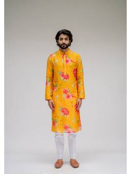 Chrkha - Bagh Yellow Printed Kurta with Pant