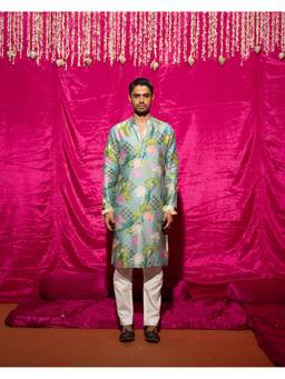 Chrkha - Bhado- Mint Printed Kurta with Pant