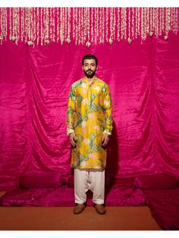 Chrkha - Bhado Yellow Printed Kurta with Dhoti