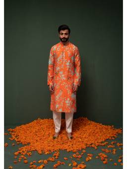Chrkha - Masakali Orange Printed Kurta With Pant