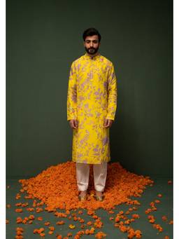 Chrkha - Masakali Yellow Printed Kurta With Pant