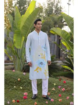 Chrkha - Garden Blue Kurta with Pant
