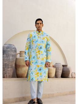 Chrkha - Garden Blue Printed Kurta with Pant