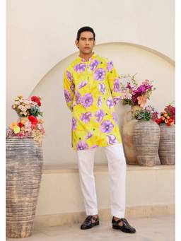 Chrkha - Garden Green Short Printed Kurta with Pant