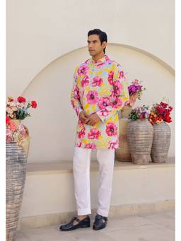 Chrkha - Garden Green Short Printed Kurta with Pant