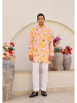 Chrkha - Garden Pink Short Printed Kurta With Pant