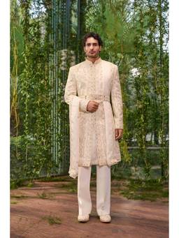 Jigar and Nikita - Tejas- The Regal Ivory Sherwani and Kurta with Trouser and Dupatta
