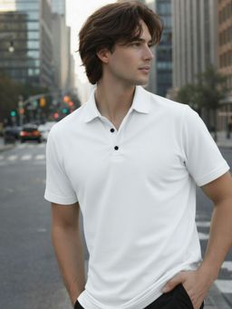 RIGO - Men White Solid Cotton Polo Collar Half Sleeve Regular Fit Polo T-Shirt