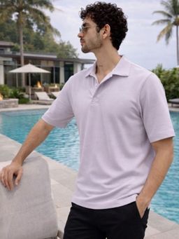 RIGO - Men Solid Light Purple Cotton Polo Collar Half Sleeve Regular Fit Polo T-Shirt