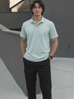 RIGO - Men Solid Jade Cotton Polo Collar Half Sleeve Regular Fit Polo T-Shirt