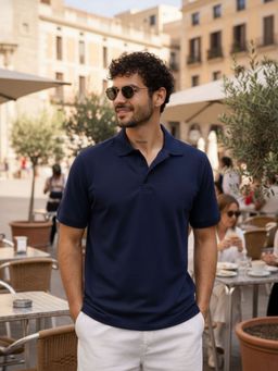 RIGO - Men Solid Navy Blue Cotton Polo Collar Half Sleeve Regular Fit Polo T-Shirt