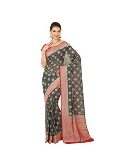Banarasi Silk Works - Womens Grey Pure Khaddi Saree with Unstitched Blouse