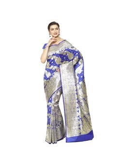 Banarasi Silk Works - Blue Kanchi Silk Jamdani Tissue Paithani Saree with Unstitched Blouse