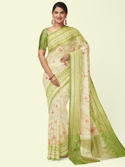 Banarasi Silk Works - Green Woven Saree with Unstitched Blouse