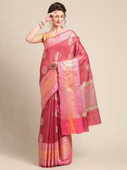Banarasi Silk Works - Pink Matka Woven Saree with Unstitched Blouse