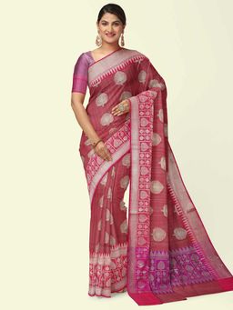 Banarasi Silk Works - Magenta Matka Woven Saree with Unstitched Blouse
