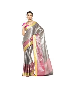 Banarasi Silk Works - Multi-Color Womens Katan Zari Saree with Unstitched Blouse