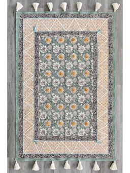 ART AVENUE - Ananta Hand Block Printed Cotton Floor Rug with Tassels