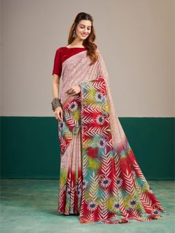 Garden VARELI - Women's Peach Art Silk Floral Print Saree with Unstitched Blouse with Unstitched
