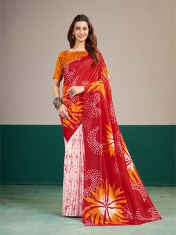 Garden VARELI - Women's Red Art Silk Floral Print Saree with Unstitched Blouse with Unstitched
