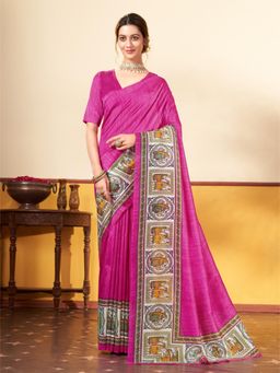 Garden VARELI - Women's Pink Art Silk Printed Saree with Unstitched Blouse with Unstitched