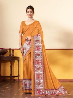 Garden VARELI - Women's Mustard Art Silk Printed Saree with Unstitched Blouse with Unstitched