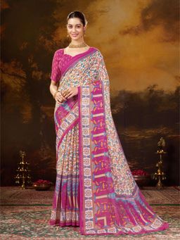Garden VARELI - Women's Maroon Blend Kalamkari Printed Saree with Unstitched Blouse with Unstitched