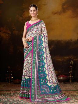 Garden VARELI - Women's Green Blend Kalamkari Printed Saree with Unstitched Blouse with Unstitched