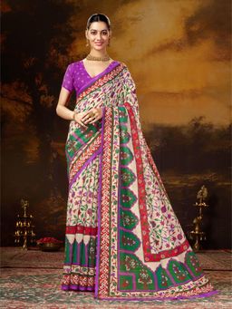 Garden VARELI - Women's Purple Blend Kalamkari Printed Saree with Unstitched Blouse with Unstitched