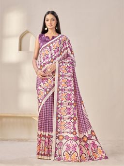 Garden VARELI - Women's Purple Art Silk Checked Saree with Unstitched Blouse with Unstitched