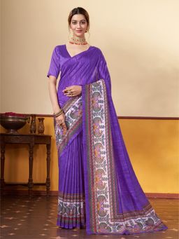 Garden VARELI - Women's Purple Art Silk Printed Saree with Unstitched Blouse with Unstitched