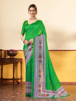 Garden VARELI - Women's Green Art Silk Printed Saree with Unstitched Blouse with Unstitched