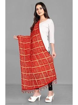 Trendmalls - Women's Red Bandhej Chinon Silk Dupatta