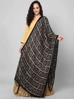 Trendmalls - Women's Black Bandhej Chinon Silk Dupatta