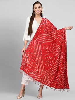 Trendmalls - Women's Red Bandhani Print Silk Blend Dupatta