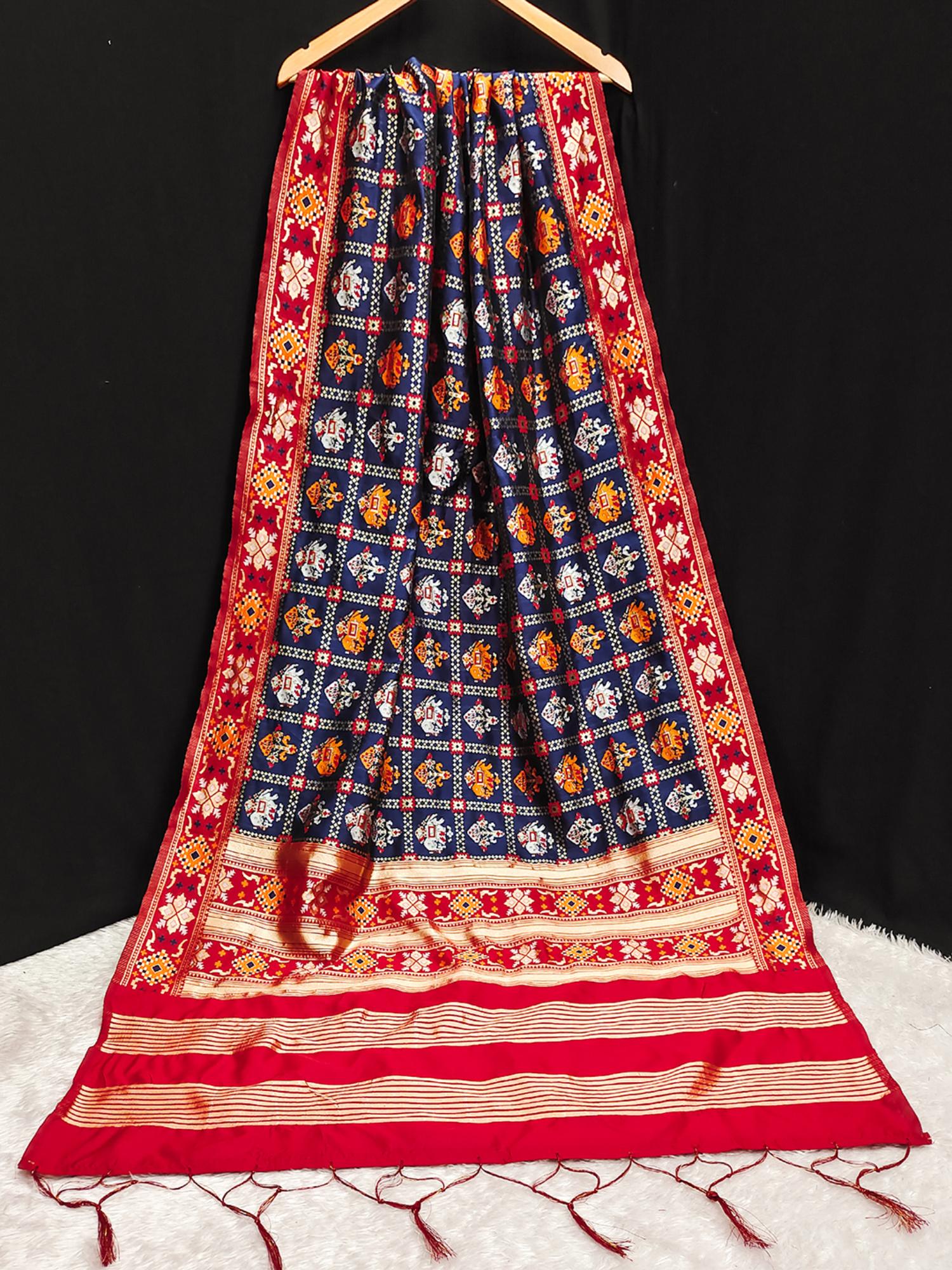 trendmalls Women's Navy Blue Jacquard Silk Design Dupatta-picture-14
