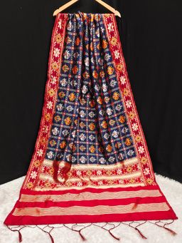 Trendmalls - Women's Navy Blue Jacquard Silk Design Dupatta