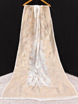 Trendmalls - Women's White Jacquard Silk Floral Design Dupatta