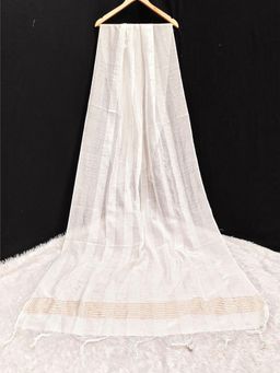 Trendmalls - Women's White Chinon Silk Golden Zari Weaving Stripes Design Dupatta